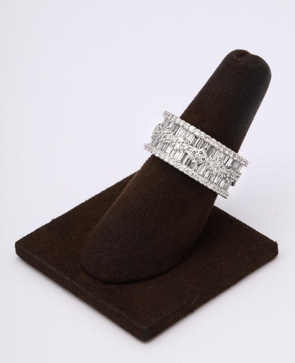 Wide Baguette and Round Diamond 18k White Gold Statement Band