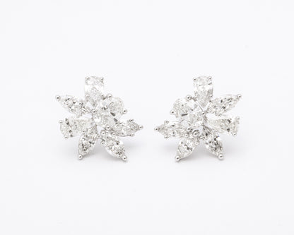 Diamond Scene 3.85ct Diamond Cluster 18k White Gold Stud Earrings
