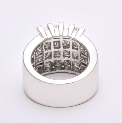 Wide Platinum Ring with Emerald and Princess Cut Diamonds