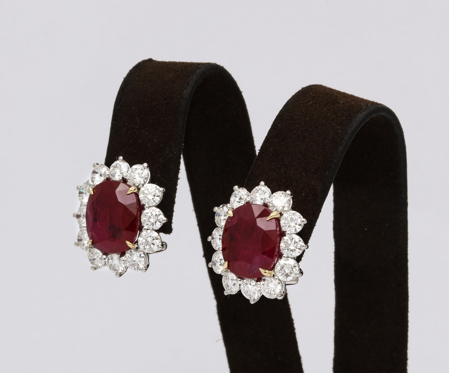 Certified Cushion Cut Intense Red Ruby and Diamond Earrings
