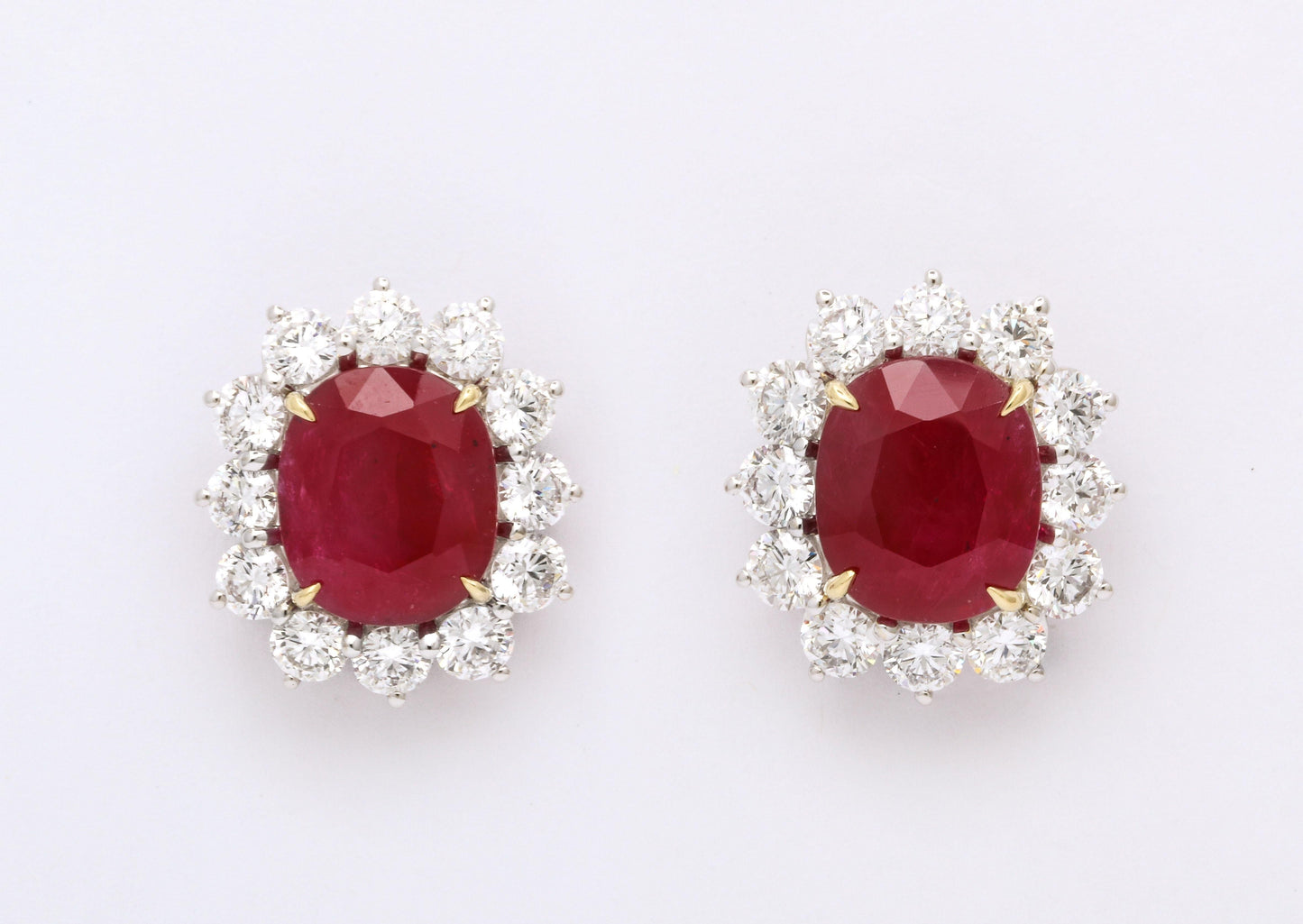 Certified Cushion Cut Intense Red Ruby and Diamond Earrings