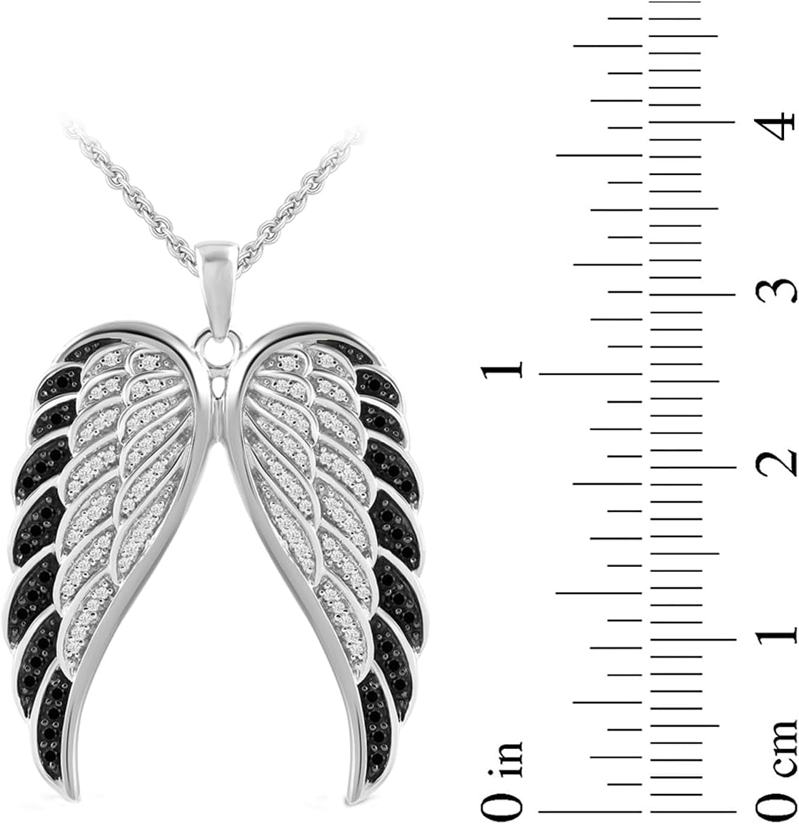 Sterling Silver Black and White Diamond Angel Wings Pendant Necklace (1/2 Cttw), 18" (Previously Amazon Collection)