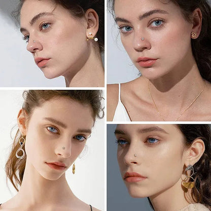 4-piece 925 Sterling Silver Women's Nose Nail 20G Nose Nail Inlaid with Cubic Zirconia Lovely Flower Star Shaped Nose Ring L-shaped Screw Rose Gold Nose Ring Anti Allergic Nose Jewelry