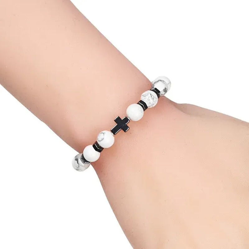 Hot Men Natural Tiger Eye Beads Hematite Cross Bracelets Onyx Meditation Prayer Bead Bracelet Women Stone Yoga Jewelry Homme
