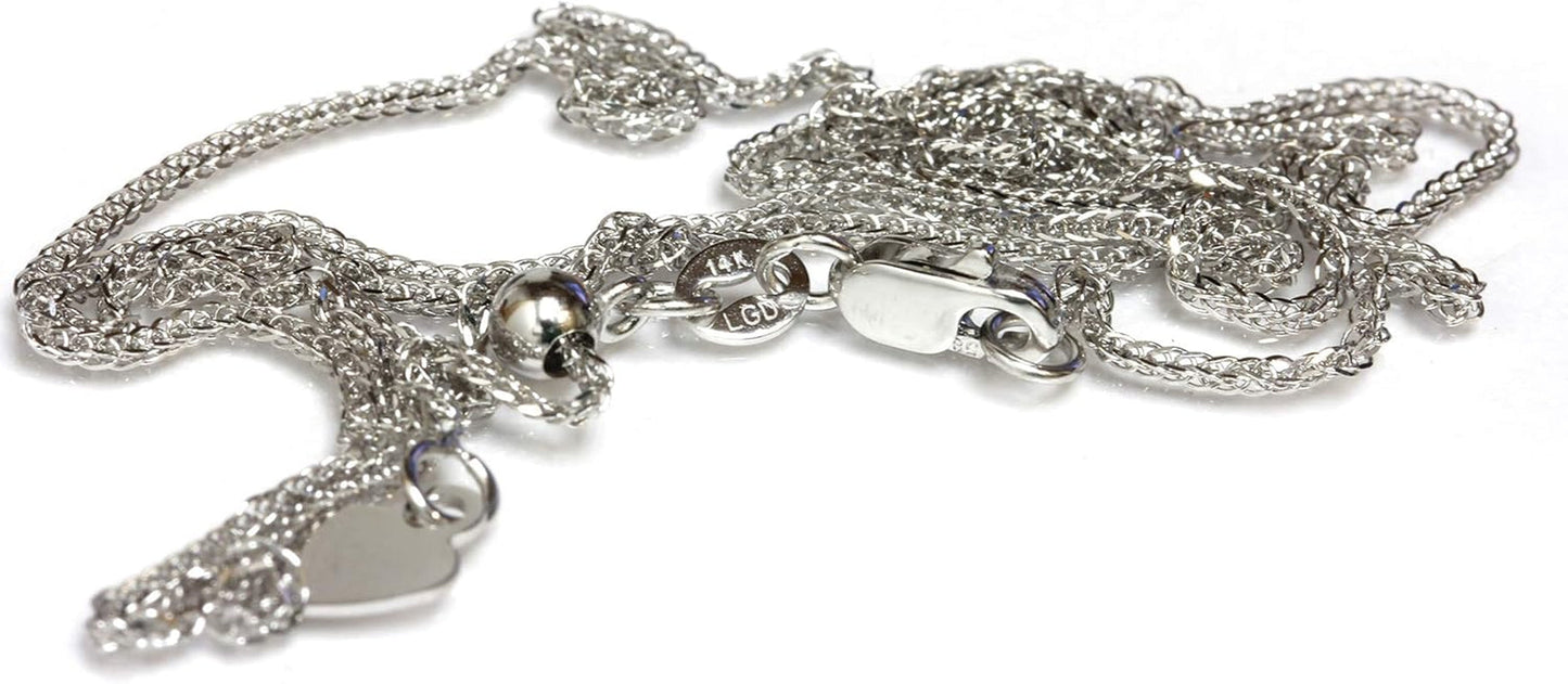14Kt Solid Gold Adjustable Wheat Link Chain 1.2 Mm 14", 16",18" 20" Easy Slide, Lobster Claw Clasp Gift for Women