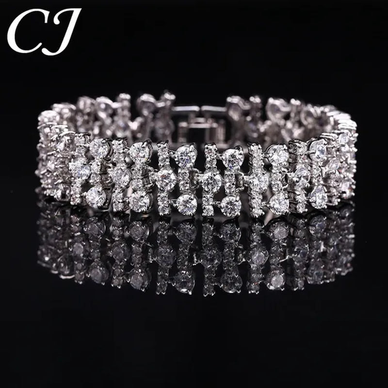 CANDICE Blue Crystal Elegant Bridal Wristband Bracelet White CZ Wedding Bangle Jewelry