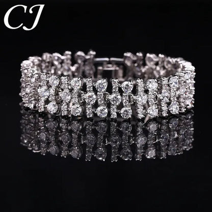 CANDICE Blue Crystal Elegant Bridal Wristband Bracelet White CZ Wedding Bangle Jewelry