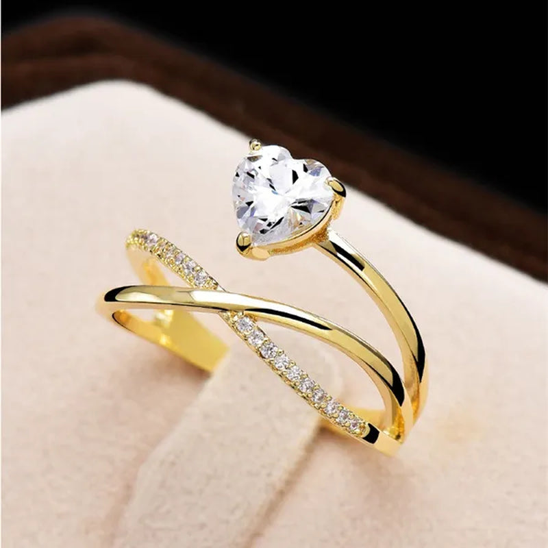Women New Design Distinctive 925 Sterling Silver Heart Shaped Diamond Guiding Star Rings Wedding Engagement Party Ring