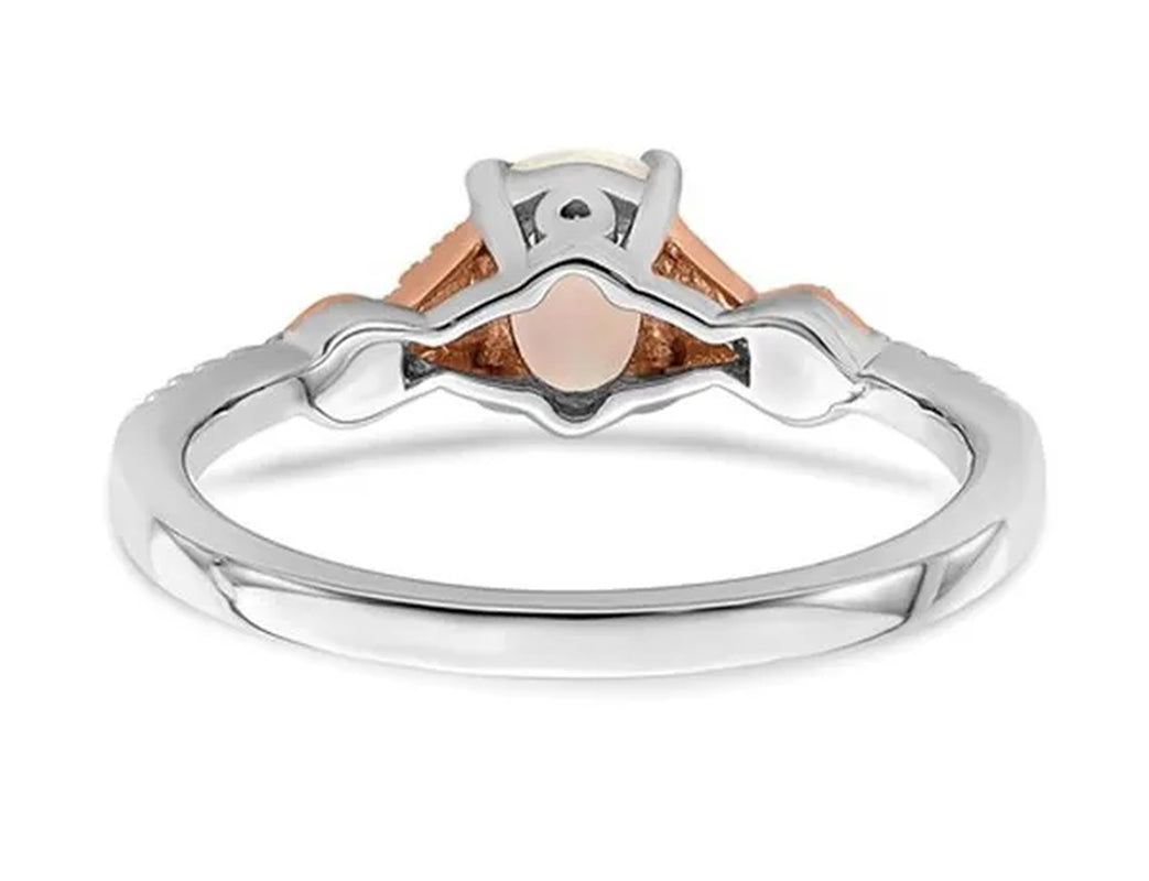 3/4 Carat (Ctw) Opal Ring in 14K White and Rose Pink Gold with Accent Diamonds - WORLD TIME VISITS