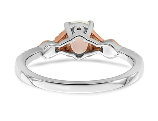 3/4 Carat (Ctw) Opal Ring in 14K White and Rose Pink Gold with Accent Diamonds - WORLD TIME VISITS