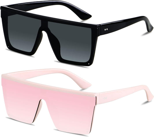 Square Oversized Sunglasses for Women Men Big Flat Top Fashion Shield Large UV Protection Rimless Shades