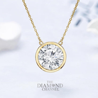 Certified NATURAL Diamond 14 Karat Solid Gold Bezel Set Diamond Necklace, Diamond Necklace for Women, 14 Karat Solid Gold Diamond Necklace
