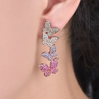 CANDICE Beautiful Butter-Fly Drop Full Micro Pave Tiny CZ Long Earrings Lady Fashion 585 Rose Gold Plated Ear Jewelry - WORLD TIME VISITS