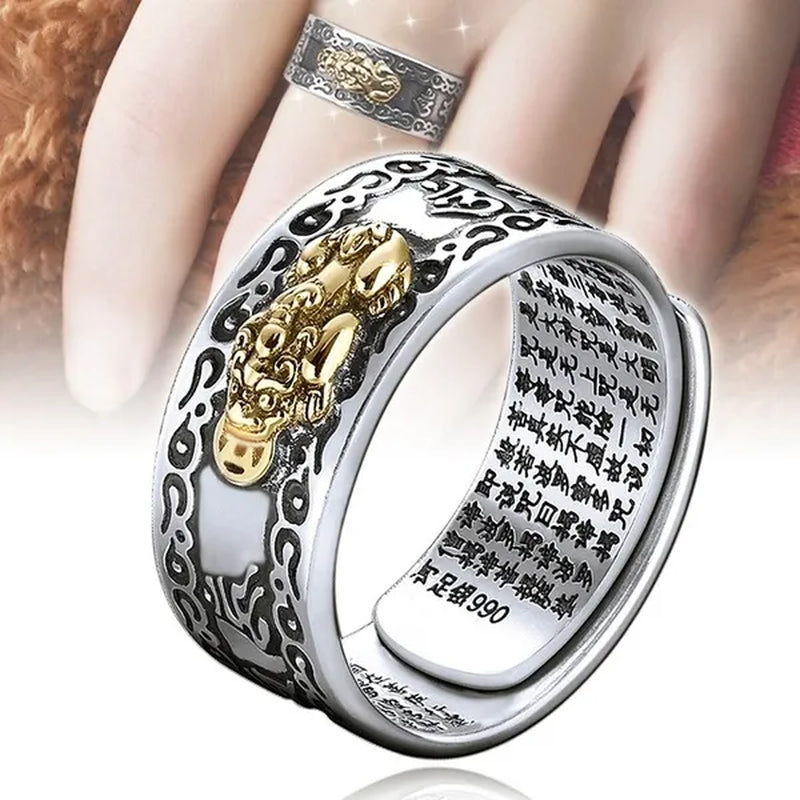 1Pc Jewelry Feng Shui Pixiu Mani Mantra Protection Wealth Ring