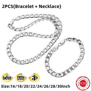 925 Sterling Silver Fashion Italian Curb Link Chain Necklace Bracelet 925 Silver High Quality Jewelry Set for Women and Men