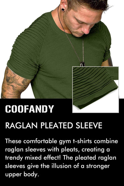 Men'S Muscle T-Shirt Pleated Raglan Sleeve Bodybuilding Gym Tee Short Sleeve Fashion Workout Shirts Hipster Shirt