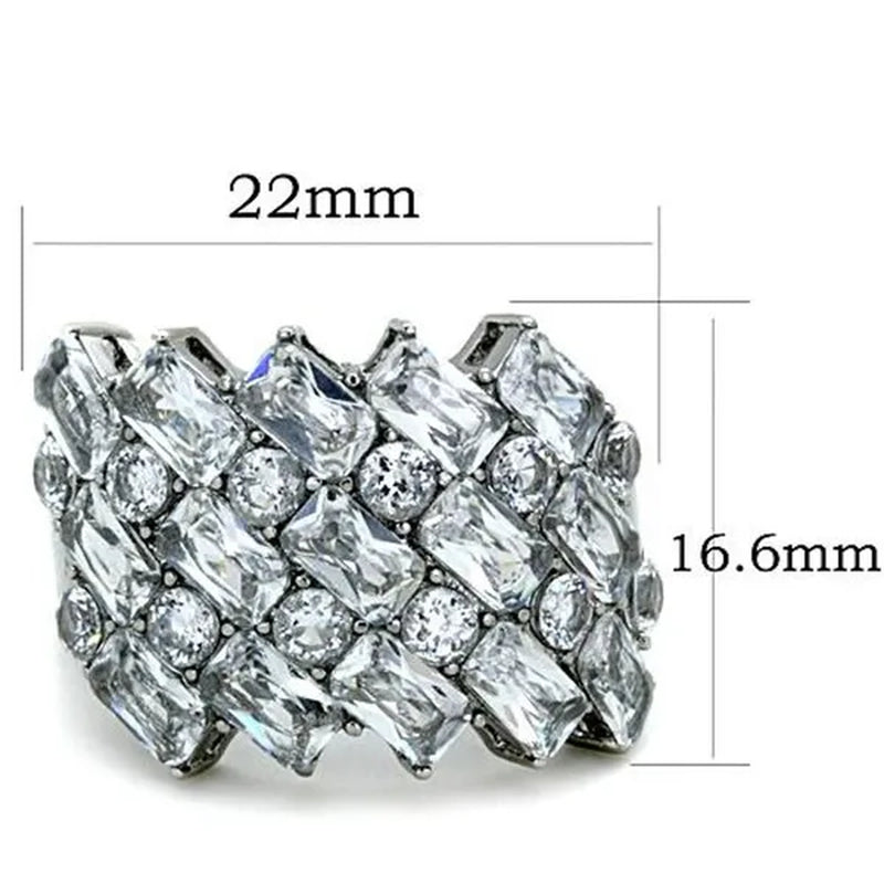 Stunning Silver Stainless Steel Wide Band Zirconia Fashion Ring Women'S Size 5-10