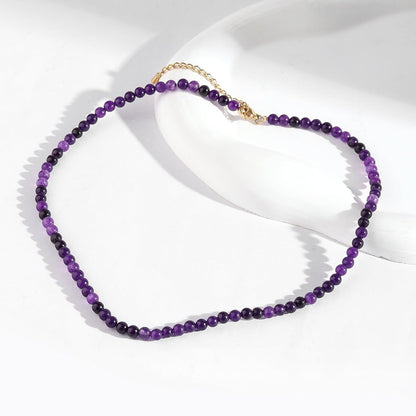 Amethyst Necklace for Women 4Mm Handmade Amethyst Beaded Necklace Crystal Choker Necklace February Birthstone Necklace Natural Stone Necklace Amethyst Jewelry Gifts for Women