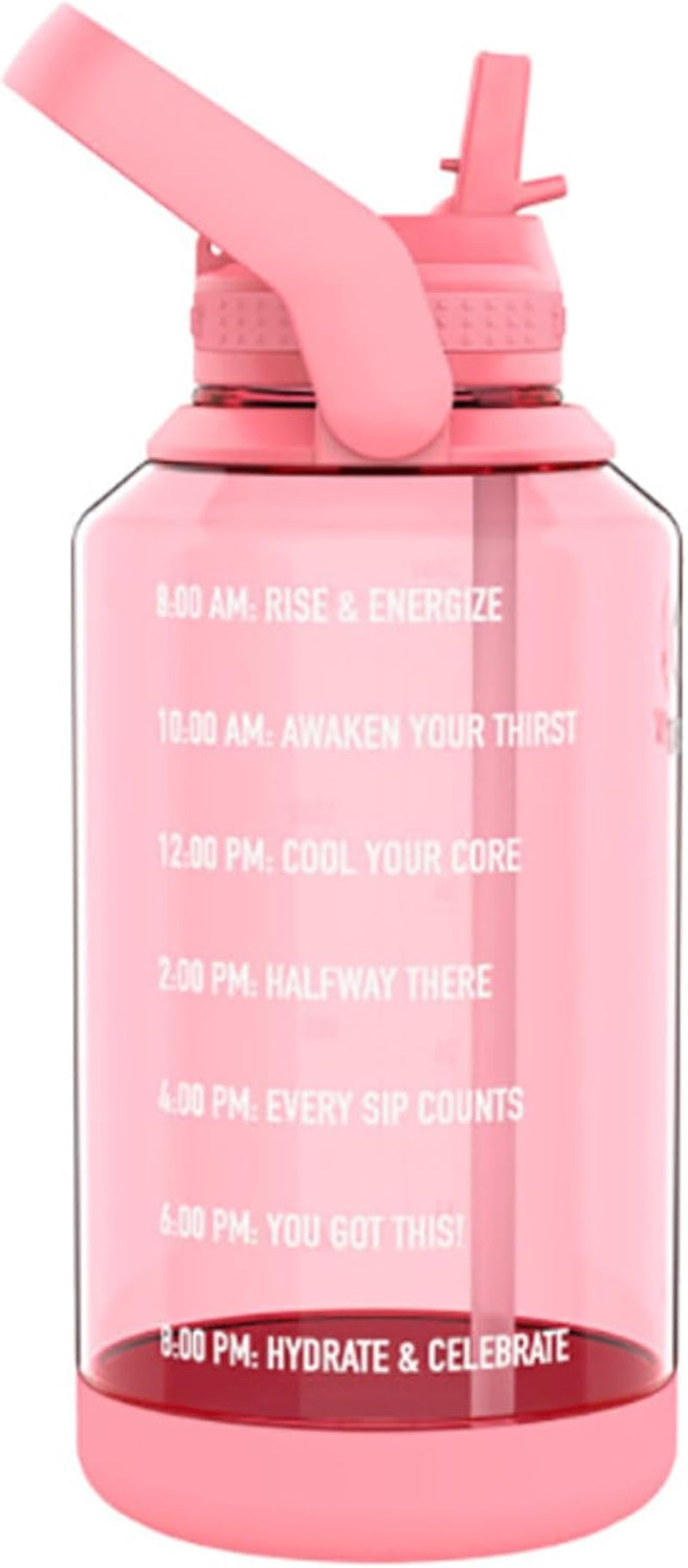 64 Oz Motivational Water Bottle with Straw Lid with Time Marker, Half Gallon, Premium Quality BPA Free Tritan Plastic, Flutter Pink