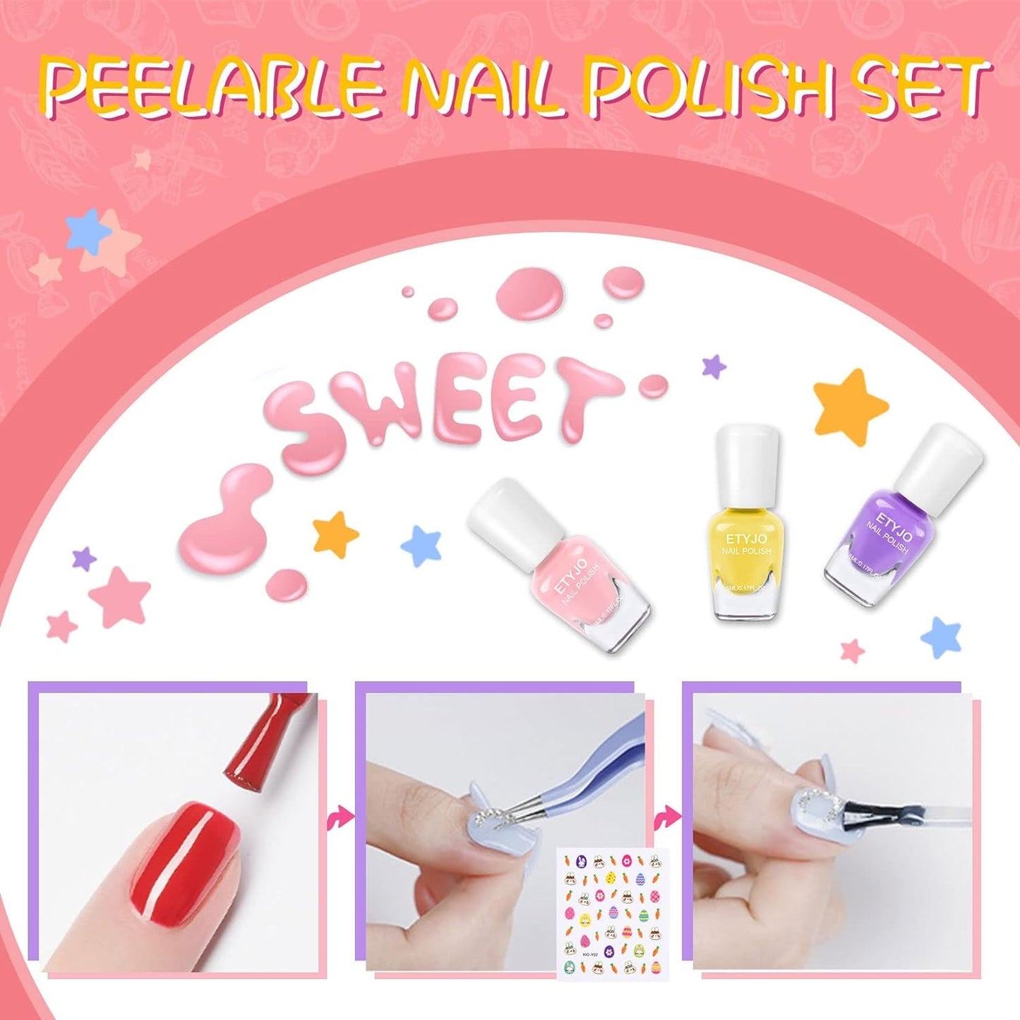 Kids Nail Polish Set - Nail Polish for Girls Ages 3-12 | 12 Rainbow Colors | Non-Toxic, Water-Based, Low Odor | Peel-Off, Quick Dry | Children Nail Polish Kit for Teens, Children, and Toddlers