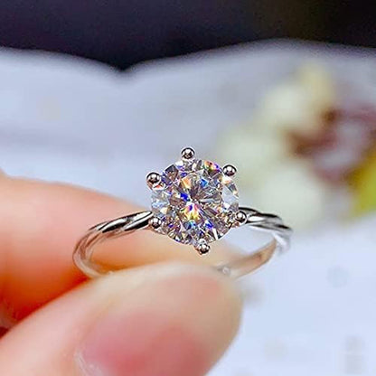Shiny Full Diamond Ring 2Carat round Cut Cubic Zirconia Promise Wedding Ring for Women Silver Ring CZ Cocktail Ring Eternity 950 Platinum Simulate Moissanite Ring Adjustable Ring 020