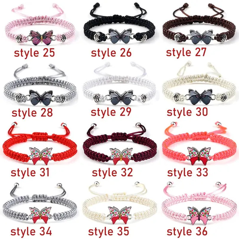 Women Black Woven Rope Bracelet Handmade Multicolor Butterfly Charm Adjustable Bracelets Fashion Friendship Jewelry Girls Gift - WORLD TIME VISITS