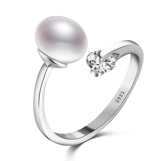 High Quality 925 Sterling Silver 8-9Mm White Freshwater Cultured Pearl Ring for Women Fine Jewelry FEIGE
