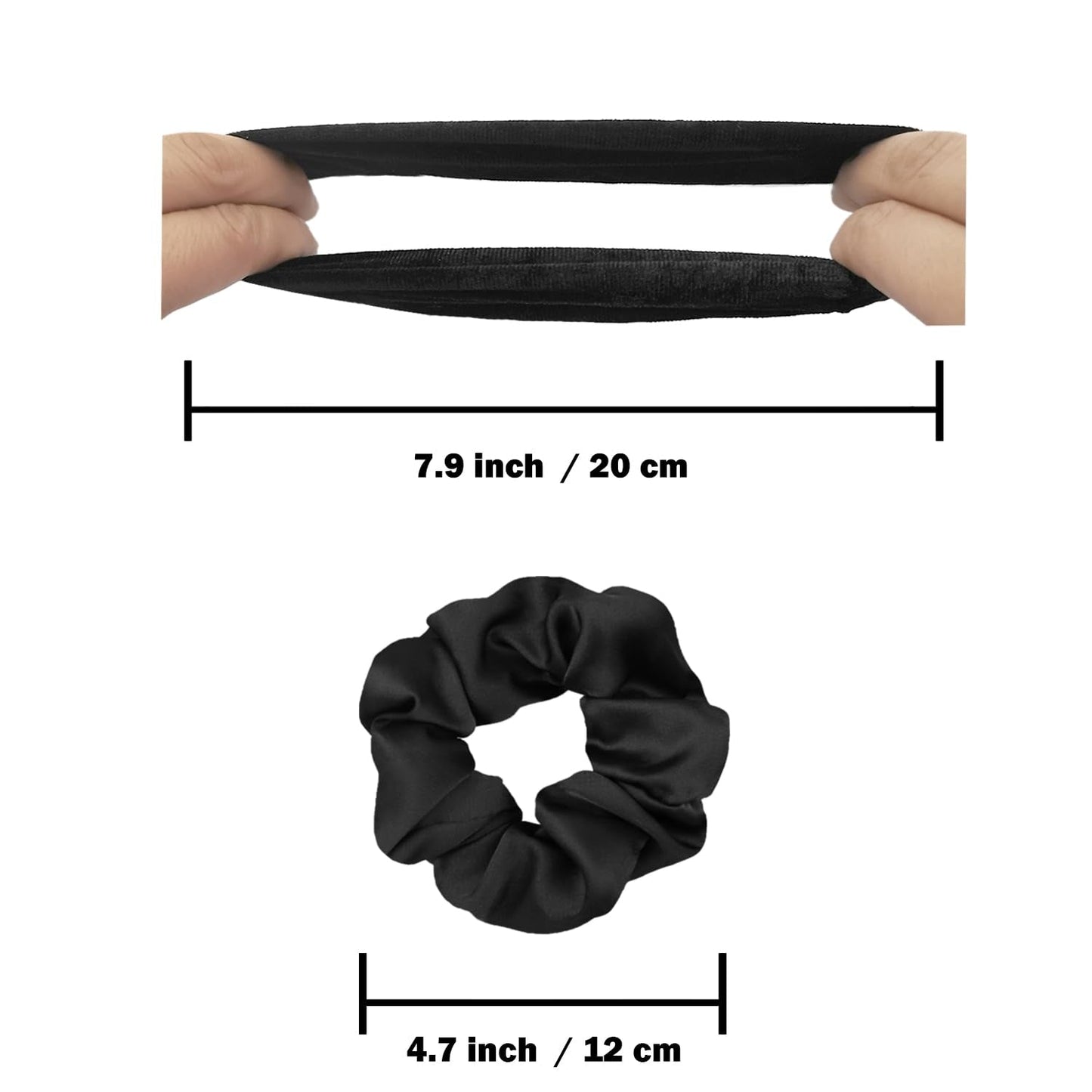 Scrunchies for Hair Sleep, Premium Satin Soft than Silk for Women Curly Hair, Cute Bands Ties for Girls Thin | Thick Hair Styling, 12 Pack, Black