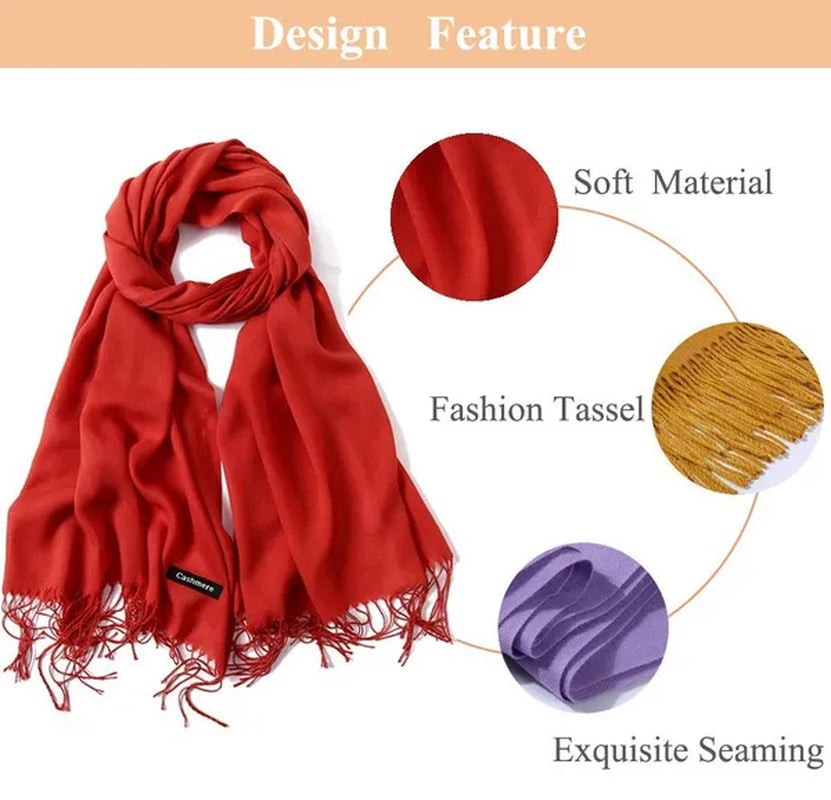200X*70Cm Fashion Solid Color Women Scarf Winter Hijabs Tassels Long Lady Shawls Cashmere like Pashmina Hijabs Scarves Wraps
