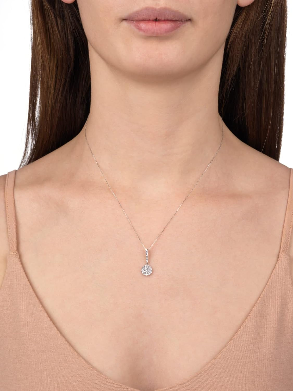 Natural Diamonds Halo Pendant Necklace AGS Certified 14K White Gold 3/4 Ctw GH/SI2-I1