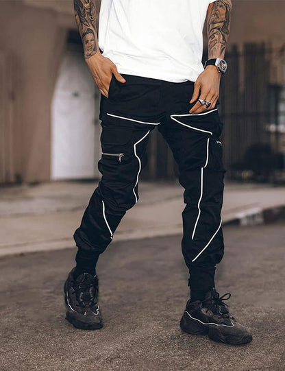 Mens Cargo Pants Hip Hop Techwear Harem Pant Jogger Sweatpants with Pockets Jogging Punk Black XL