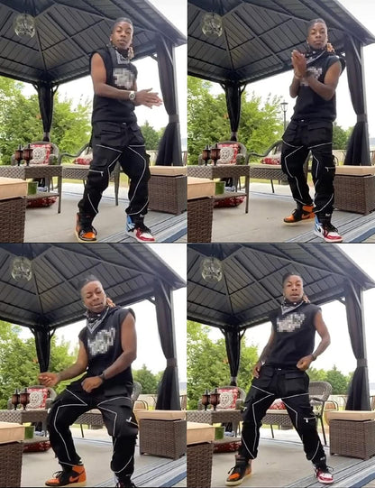 Mens Cargo Pants Hip Hop Techwear Harem Pant Jogger Sweatpants with Pockets Jogging Punk Black XL