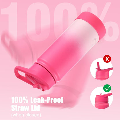 Kids Water Bottle for School, 16Oz Stainless Steel Insulated Water Bottle Kids with Straw Lid for Girls, Boys (Sweat Peach)