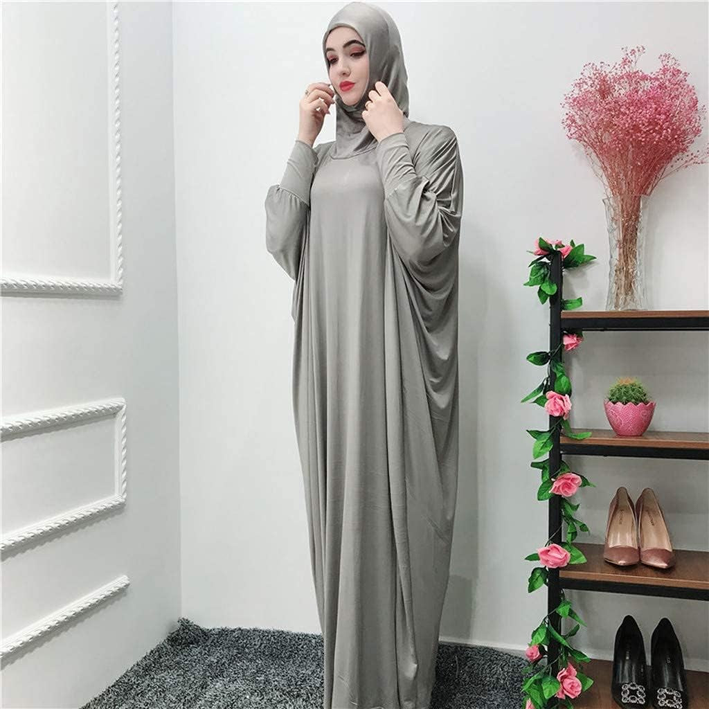 Women'S Solid Muslim One-Piece Prayer Dress Abaya Kaftan with Hijab Full Length Dress