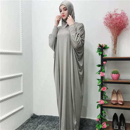 Women'S Solid Muslim One-Piece Prayer Dress Abaya Kaftan with Hijab Full Length Dress