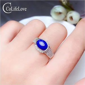 CoLife Jewelry 925 Silver Lapis Lazuli Ring for Daily Wear 7mm*9mm Natural Lapis Lazuli Ring Fashion Silver Gemstone Ring