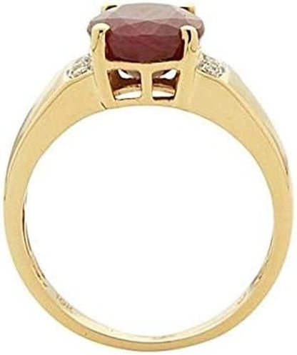 10K Yellow Gold 3Ct Genuine Opaque Ruby Ring with Diamonds for Women Holiday Gifts | Ethically, Authentically & Organically Sourced (Oval) Shaped Ruby Hand-Crafted Jewelry for Her | Ruby Ring for Women Holiday Gifts - WORLD TIME VISITS
