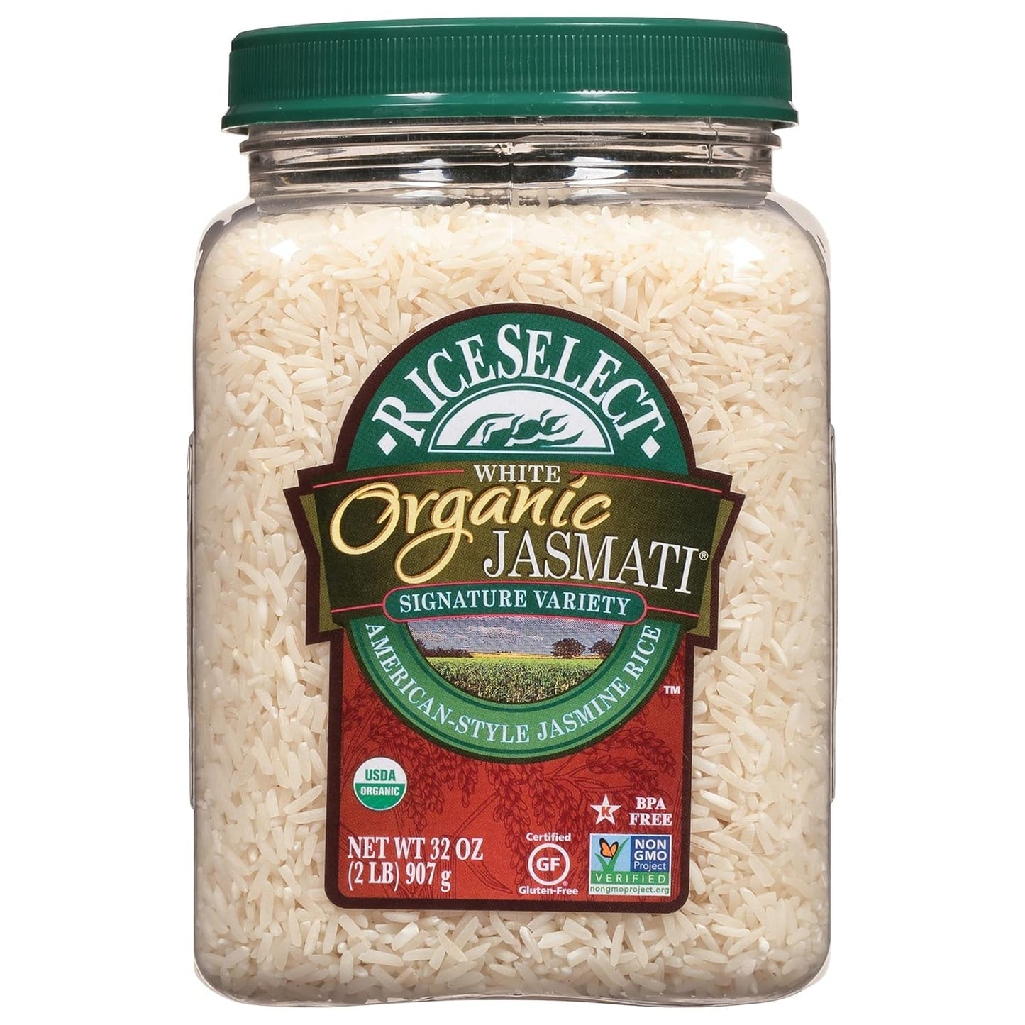 Jasmati Organic Rice, Long-Grain Organic Jasmine Rice, Premium Gluten-Free Rice, Non-Gmo, 32-Ounce Jar