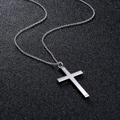 S925 Sterling Silver Large Cross Christian Faith Pendant Necklace 24 Inches Silver Chain Jewelry for Men Women