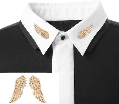 2PCS Angel Wings Tassel Chain Brooch Collar Pins,Rhinestone Metal Feather Lapel Pin, Suit Coat Breastpin for Women Men'S Accessories
