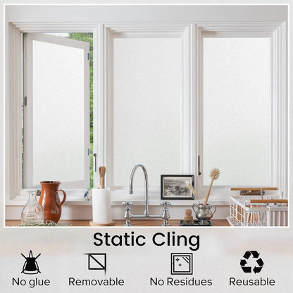 Window Privacy Film, Non-Adhesive Frosted Glass Window Film for Bathroom, Static Cling Heat Blocking Stickers for Home Indoor Opaque Frosting Coverings House Tint, Matte White 17.5" X 78.7"