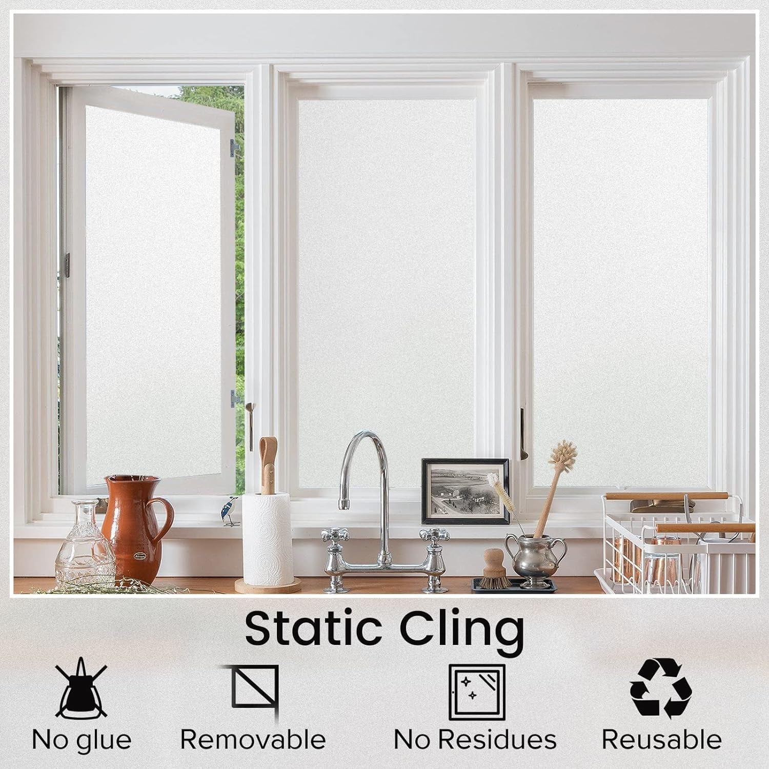 Window Privacy Film, Non-Adhesive Frosted Glass Window Film for Bathroom, Static Cling Heat Blocking Stickers for Home Indoor Opaque Frosting Coverings House Tint, Matte White 17.5" X 78.7" - WORLD TIME VISITS