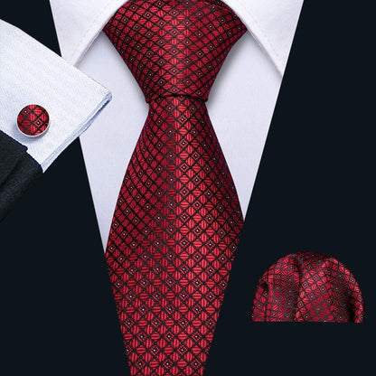 Men'S Tie Set Polka Dot Handkerchief Cufflinks Plaid Fashion Neckties Wedding Business