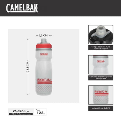 Podium Chill Insulated Bike Water Bottle - Easy Squeeze Bottle - Fits Most Bike Cages - 24Oz, Fiery Red/White