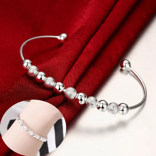 Fashion 925 Sterling Silver Women'S Fine round Beads Bangle Bracelet Party Friend Cool Gift