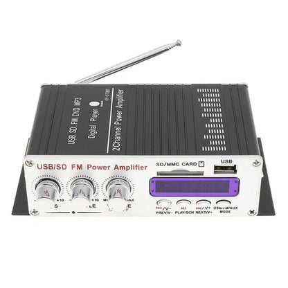 370BT Remote Control Bluetooth 2CH HI-FI High Power Car Audio Amplifier FM Radio Player Support SD / USB / DVD / MP3 for Car Motorcycle Home