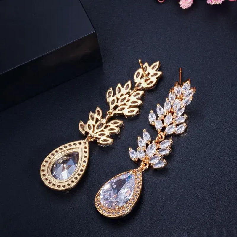 CANDICE Top Quality White Gold Plated Jewelry Romantic Purple Red Crystal Long Tear Drop Earrings For Women Christmas Gift