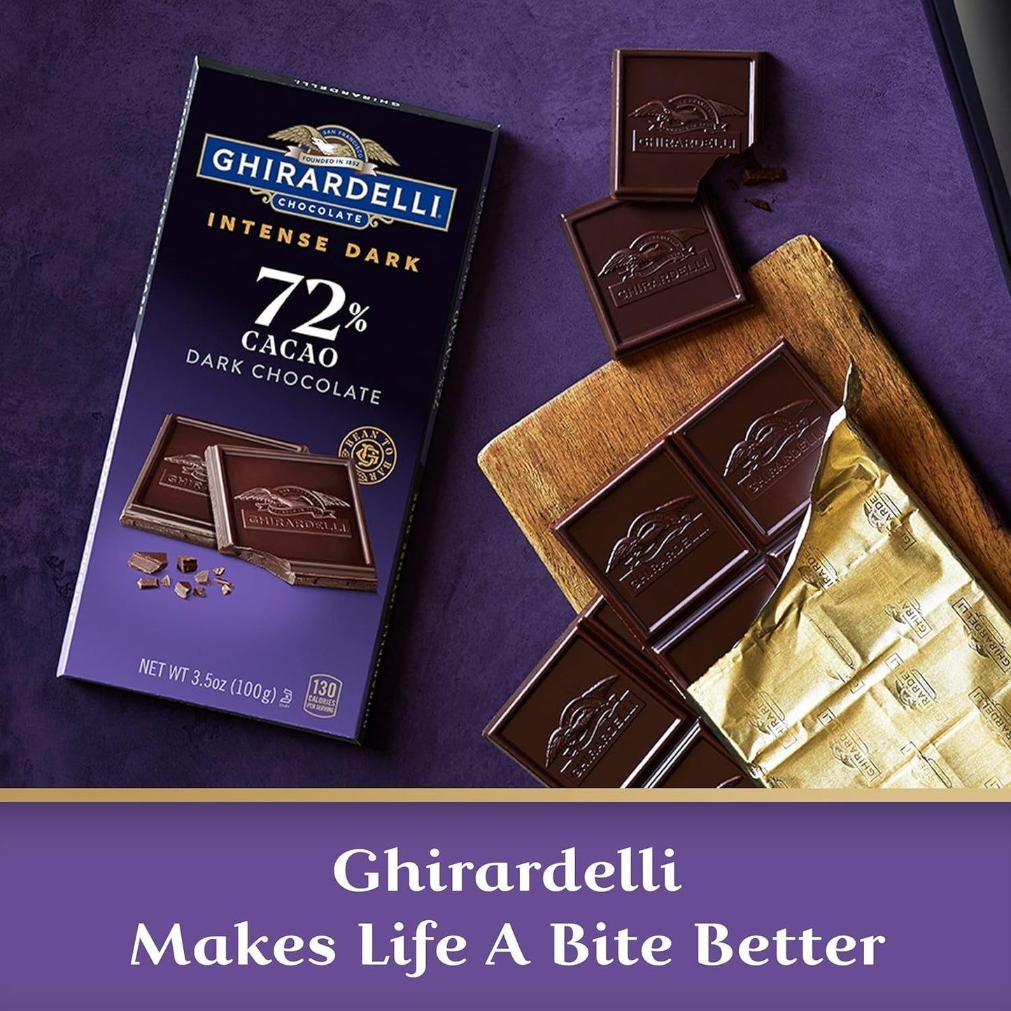 Intense Dark Chocolate Bar, 72% Cacao, Valentine’S Day Chocolate Gifts, 3.5 Oz Bar