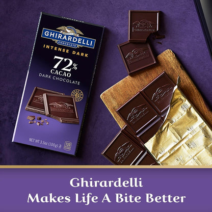 Intense Dark Chocolate Bar, 72% Cacao, Valentine’S Day Chocolate Gifts, 3.5 Oz Bar