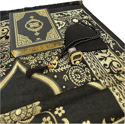 Gift Set for Islam | Holy Quran,Prayer Mat,Portable Digital Zikirmatic,Kufi Hat,Beads | Hajj Present for Wedding,Umrah,Special Day | Great Ramadan Gifts for Muslim Men,Women(Black, English)